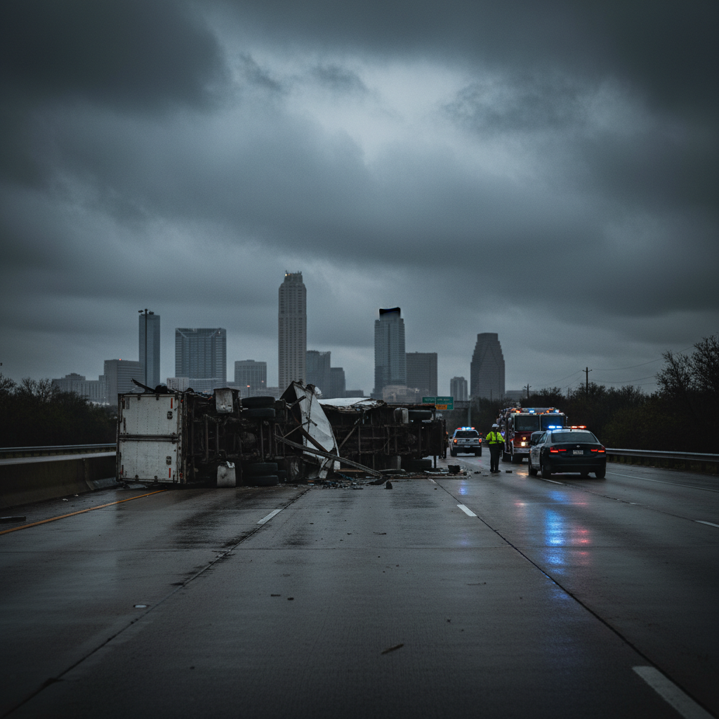 Truck Accident Austin case scene — HurtMatch connects injured Texans to personal injury attorneys