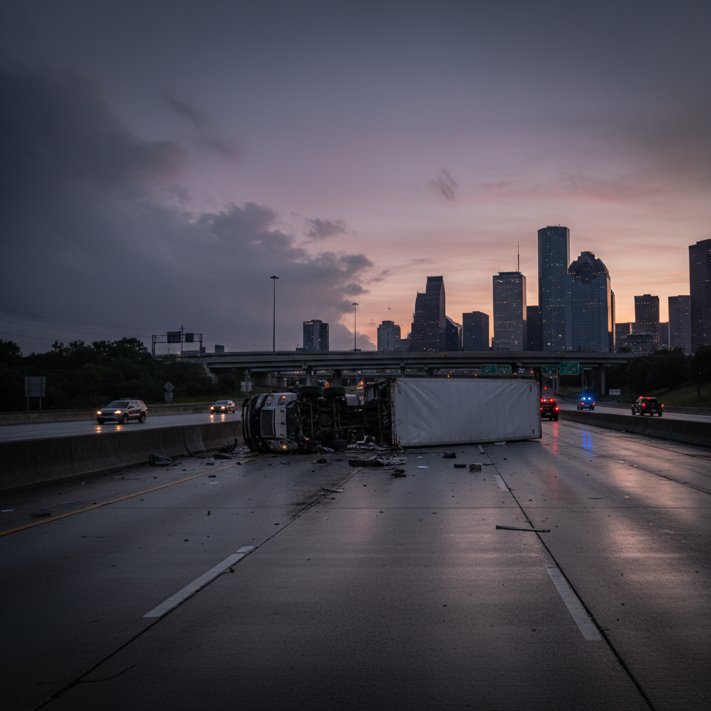 Truck Accident Houston case scene — HurtMatch connects injured Texans to personal injury attorneys